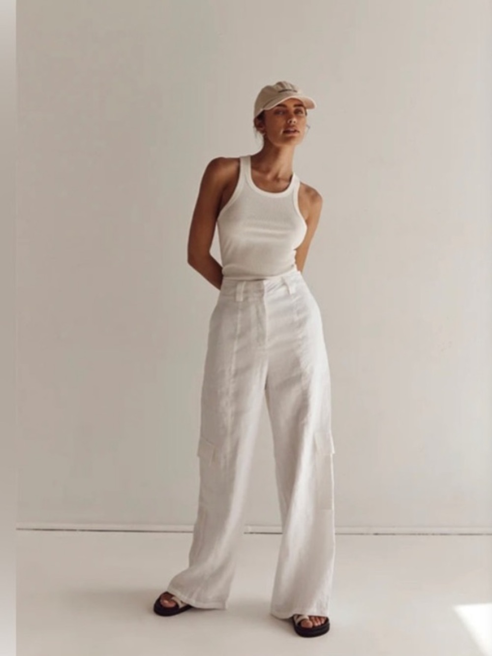 DISSH Pants Isla Wide Leg Cargo Linen in White